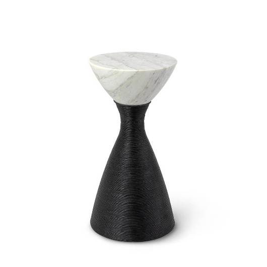 Picture of ELLORY LEATHER AND STONE SIDE TABLE LARGE, BLACK