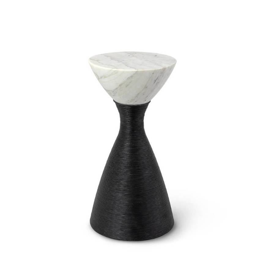Picture of ELLORY LEATHER AND STONE SIDE TABLE LARGE, BLACK