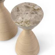 Picture of ELLORY LEATHER AND STONE SIDE TABLE SMALL, TAN