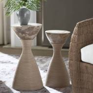 Picture of ELLORY LEATHER AND STONE SIDE TABLE SMALL, TAN