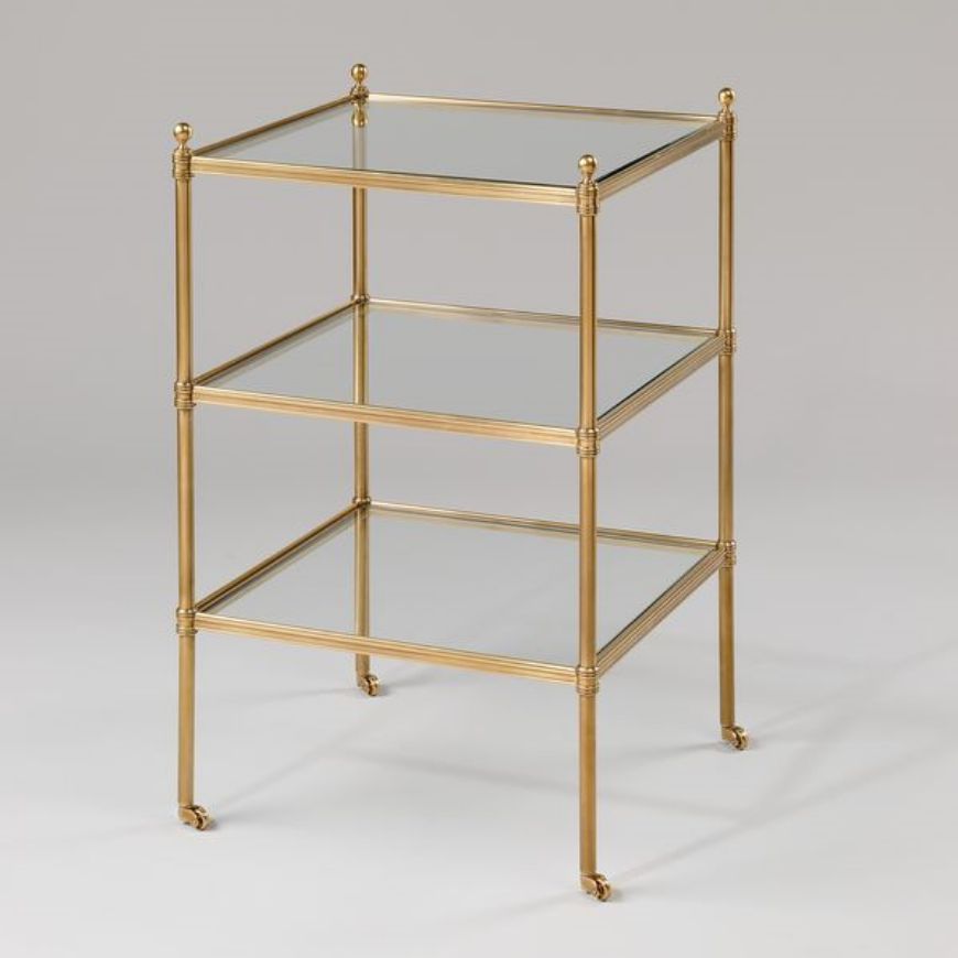 Picture of CAMDEN SQUARE ETAGERE TABLE, 3 TIERS, BRASS & GLASS