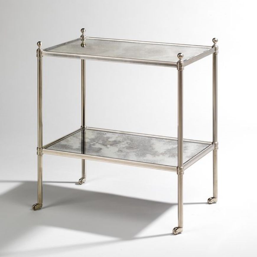 Picture of PORTMAN RECTANGULAR ETAGERE TABLE, ANTIQUED MIRROR, 2 TIERS, NICKEL
