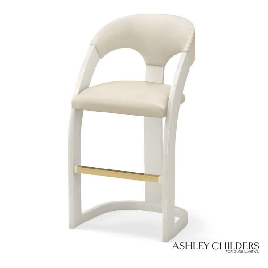 Picture of DELIA BAR STOOL-ANTIQUE WHITE-MILK LEATHER