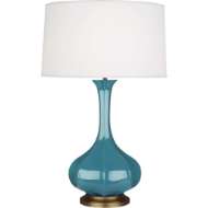 Picture of STEEL BLUE PIKE TABLE LAMP IN STEEL BLUE GLAZED CERAMIC WITH AGED BRASS ACCENTS OB994