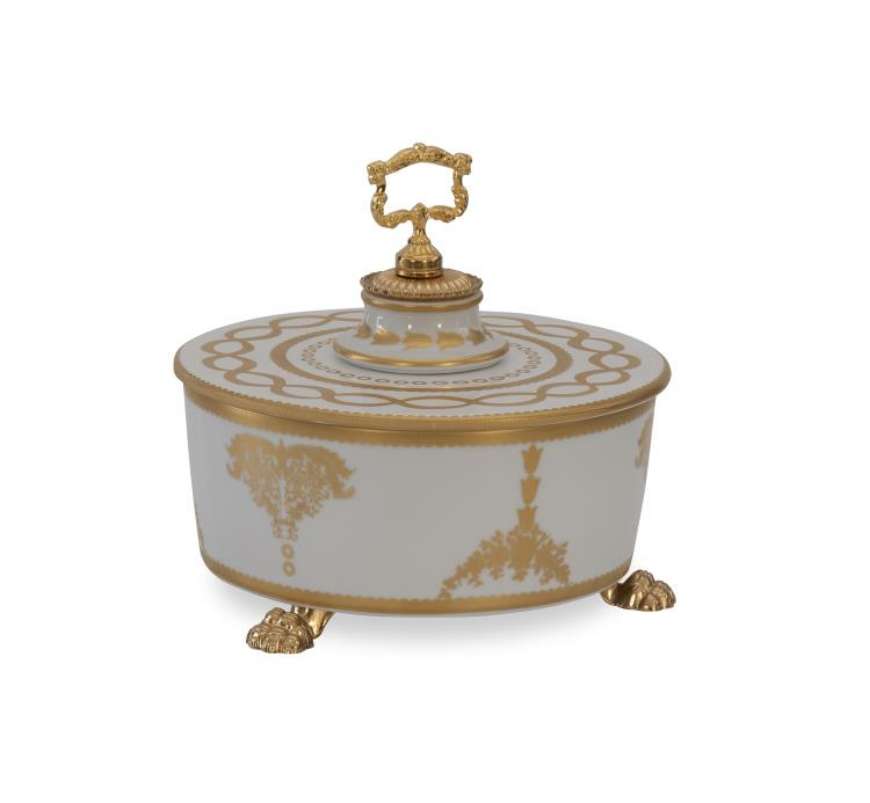 Picture of WHITE AND GOLD ROUND BOX  