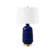 Picture of CAROLYN LAMP WITH SHADE 17-INCH WHITE LINEN, WITH GOLD, ROYAL BLUE