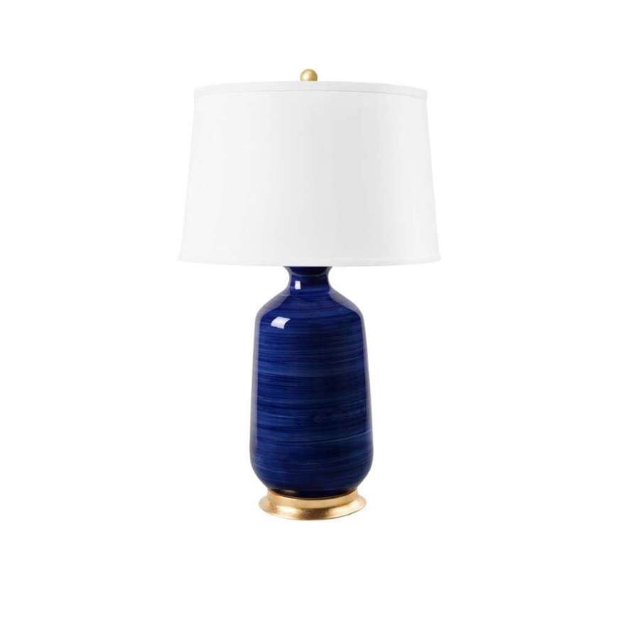 Picture of CAROLYN LAMP WITH SHADE 17-INCH WHITE LINEN, WITH GOLD, ROYAL BLUE