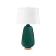 Picture of AURORA LAMP WITH SHADE 17-INCH WHITE LINEN, WITH GOLD, EMERALD GREEN
