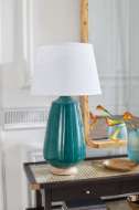 Picture of AURORA LAMP WITH SHADE 17-INCH WHITE LINEN, WITH GOLD, EMERALD GREEN