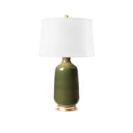 Picture of CAROLYN LAMP WITH SHADE 17-INCH WHITE LINEN, WITH GOLD, OLIVE GREEN