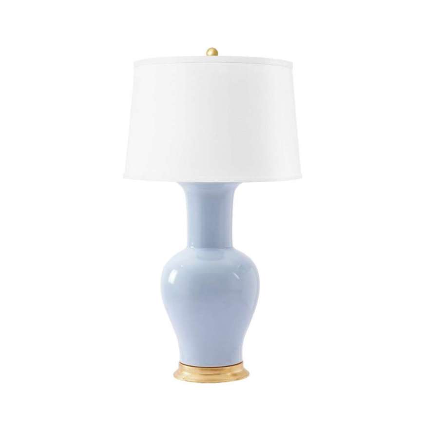 Picture of ACACIA LAMP WITH SHADE 17-INCH WHITE LINEN, WITH GOLD, PERRIWINKLE BLUE