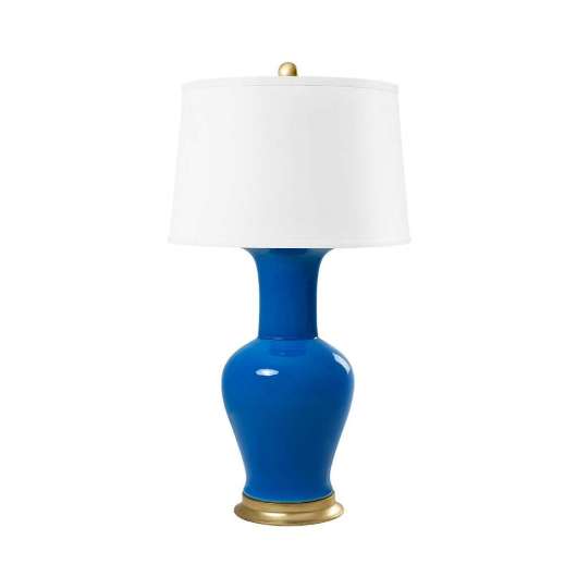 Picture of ACACIA LAMP WITH SHADE 17-INCH WHITE LINEN, WITH GOLD, PEACOCK BLUE