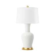 Picture of ACACIA LAMP WITH SHADE 17-INCH WHITE LINEN, WITH GOLD, COCONUT