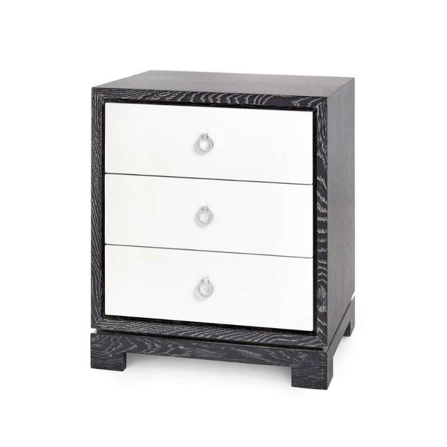 Picture of BERKELEY 3-DRAWER SIDE TABLE W/ CHROME PULLS, CHARCOAL CERUSED OAK