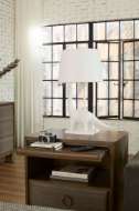 Picture of BRUNO LAMP WITH SHADE 14-INCH WHITE LINEN, WITH NICKEL, PLASTER WHITE