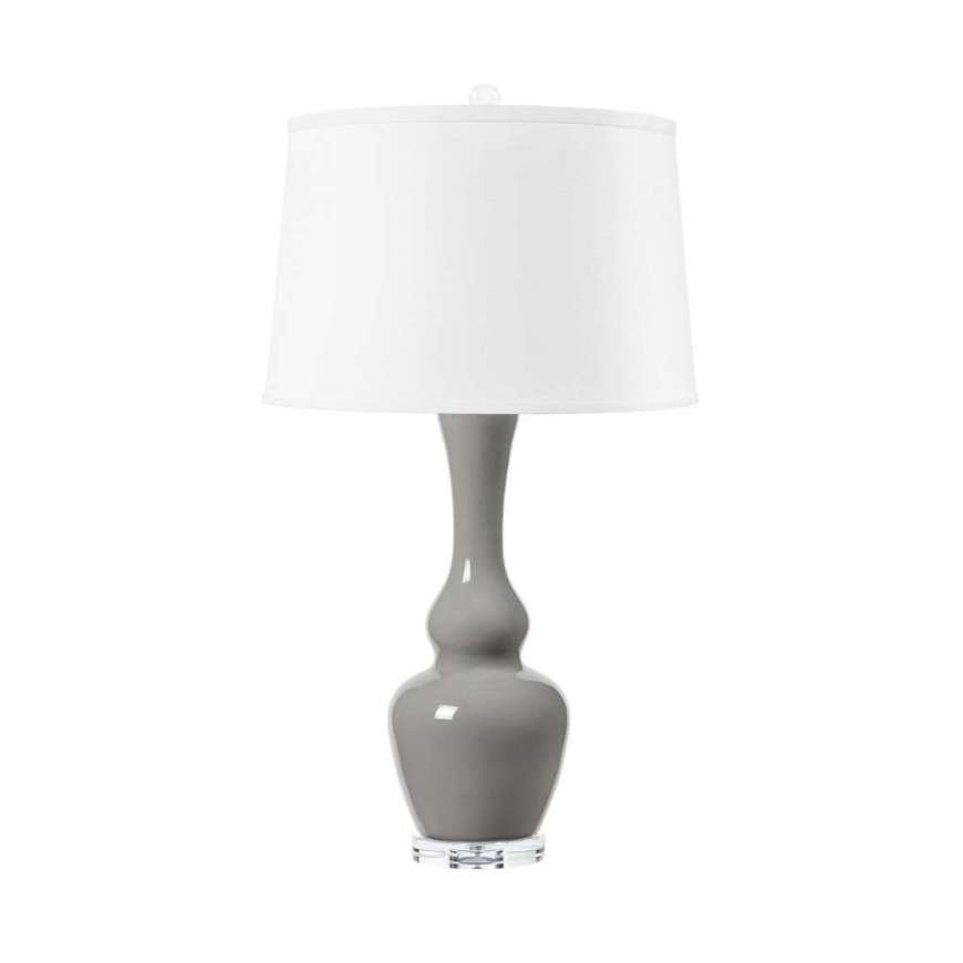 Picture of ANSONIA LAMP WITH SHADE 17-INCH WHITE LINEN, WITH NICKEL, GRAPHITE GLOW