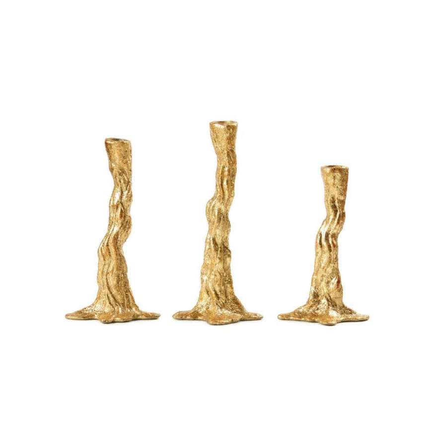 Picture of BRANCH SET OF 3 CANDLESTICKS, GOLD LEAF