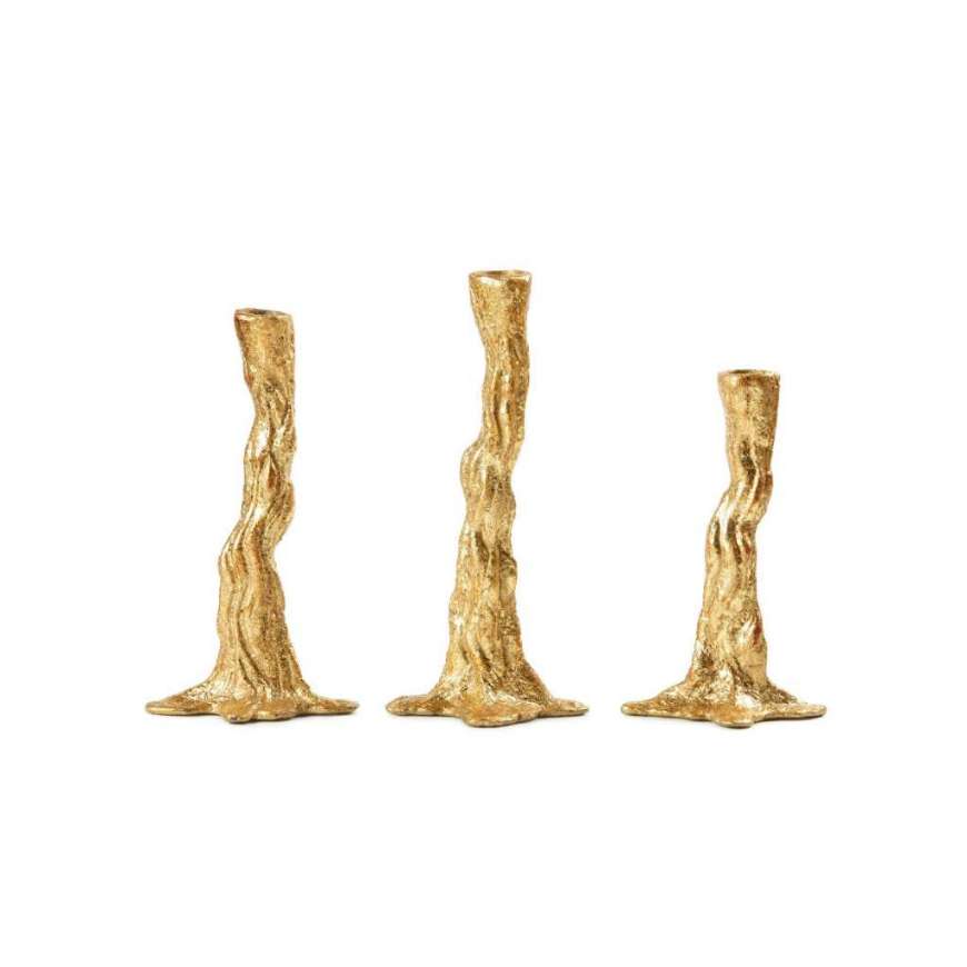 Picture of BRANCH SET OF 3 CANDLESTICKS, GOLD LEAF