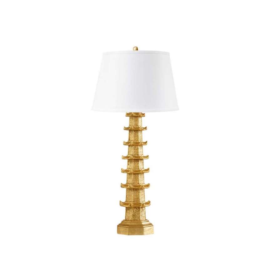 Picture of BRIGHTON LAMP WITH SHADE 16-INCH WHITE LINEN, WITH GOLD, GOLD LEAF