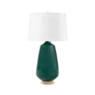 Picture of AURORA LAMP WITH SHADE 17-INCH WHITE LINEN, WITH GOLD, EMERALD GREEN