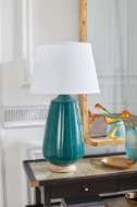Picture of AURORA LAMP WITH SHADE 17-INCH WHITE LINEN, WITH GOLD, EMERALD GREEN