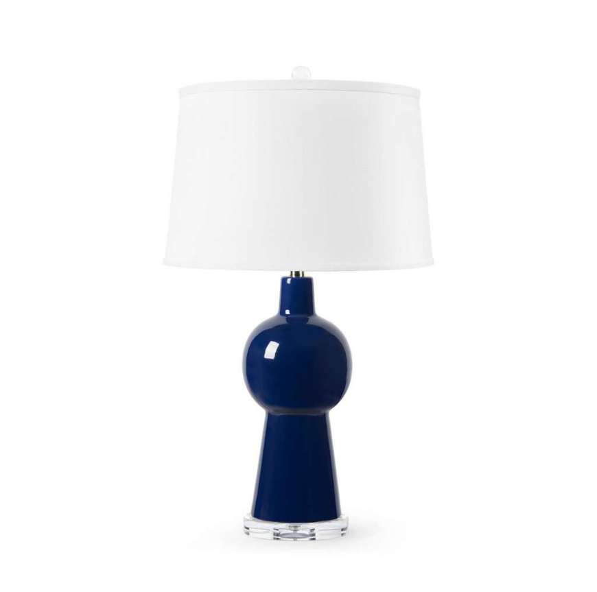 Picture of ASTRID LAMP WITH SHADE 17-INCH WHITE LINEN, WITH NICKEL, NOCTURNE BLUE