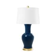 Picture of ACACIA LAMP WITH SHADE 17-INCH WHITE LINEN, WITH GOLD, NAVY BLUE