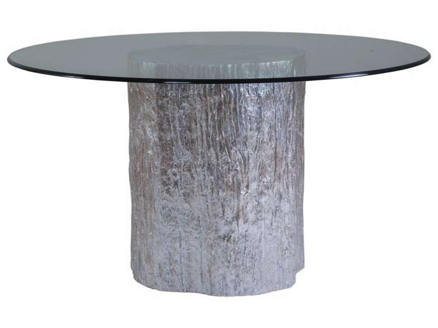 Picture of TRUNK SEGMENT ROUND DINING TABLE WITH GLASS TOP SILVER LEAF