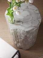 Picture of TRUNK SEGMENT ROUND DINING TABLE WITH GLASS TOP SILVER LEAF