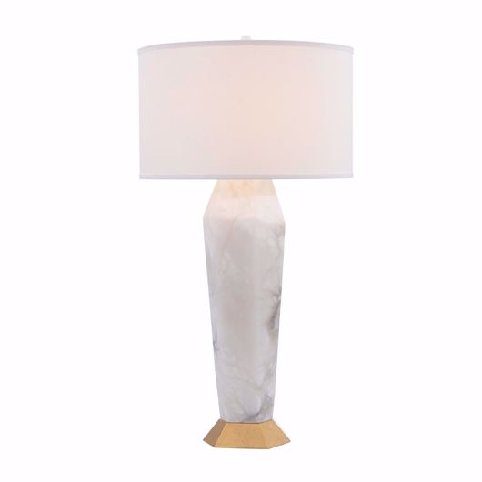 Picture of ALABASTER AND GOLD-LEAF HEXAGON TABLE LAMP