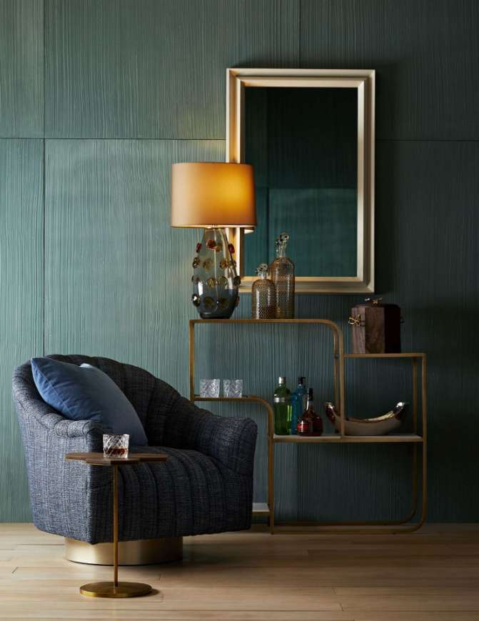 Picture of SPRINGSTEEN CHAIR INDIGO TWEED CHAMPAGNE SWIVEL