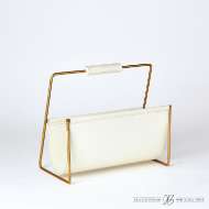 Picture of VIVIEN LITERATURE HOLDER-BRASS W/WHITE LEATHER
